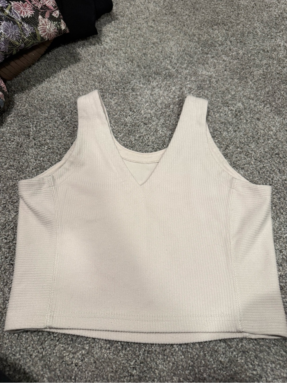 Classic Cream Ribbed V-Neck Crop Tank Top